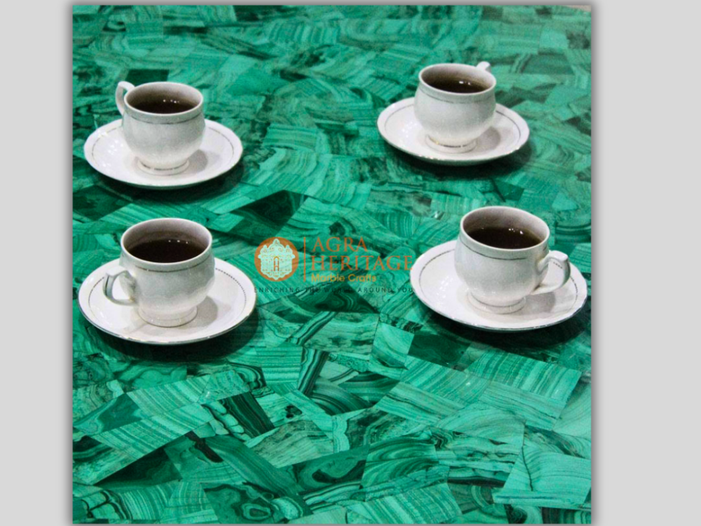 Marble Malachite Random Dining Table Top Pietra Dura Art